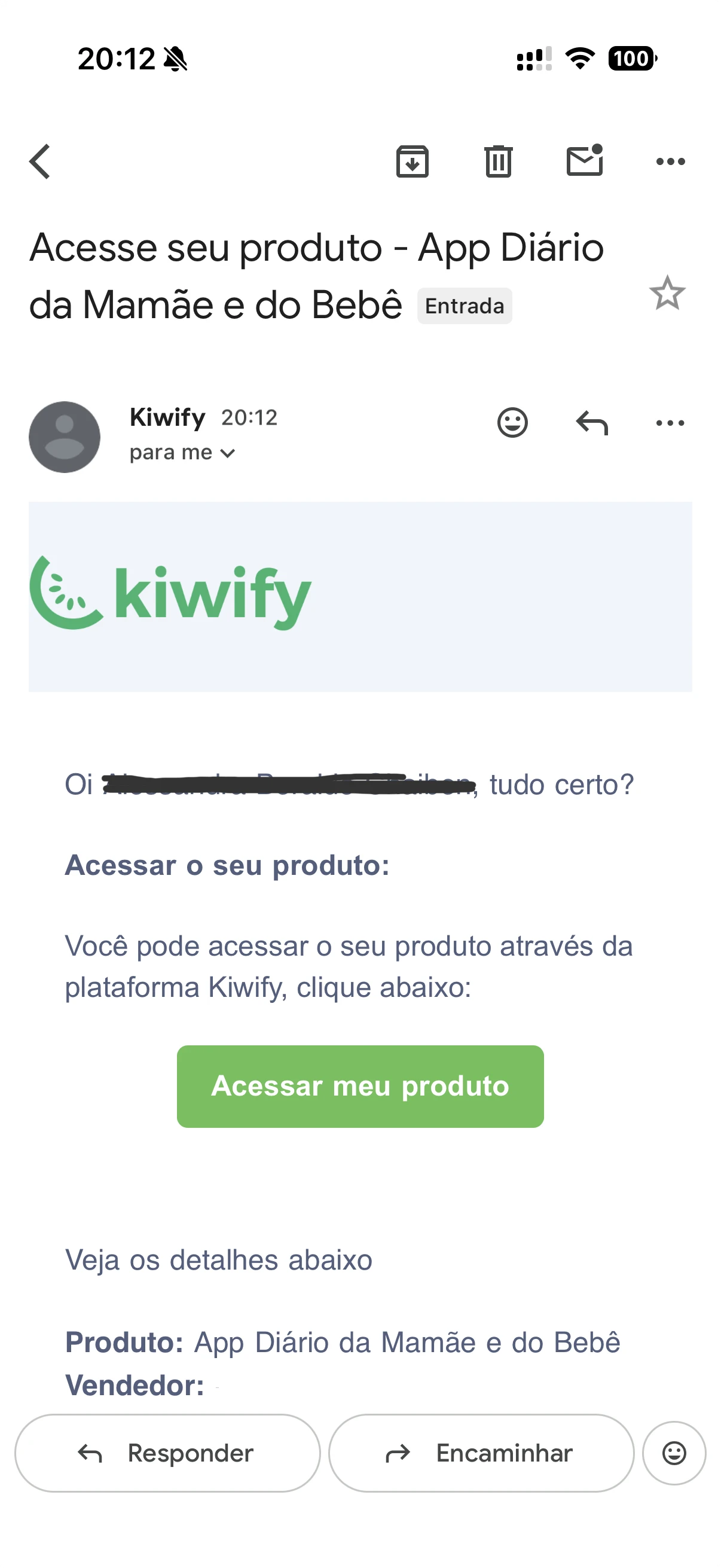 Passo 1: O link chega no seu e-mail